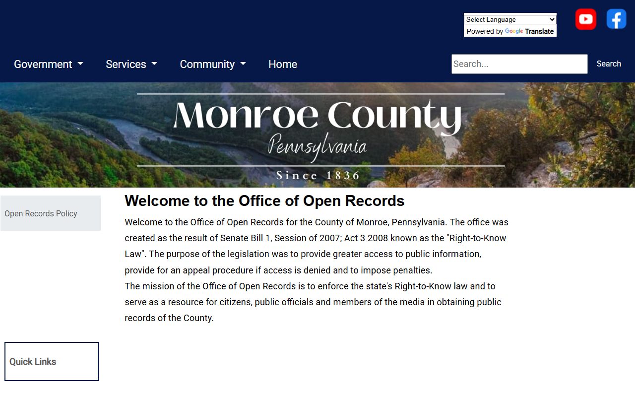 Monroe County inmate records Open Records request page